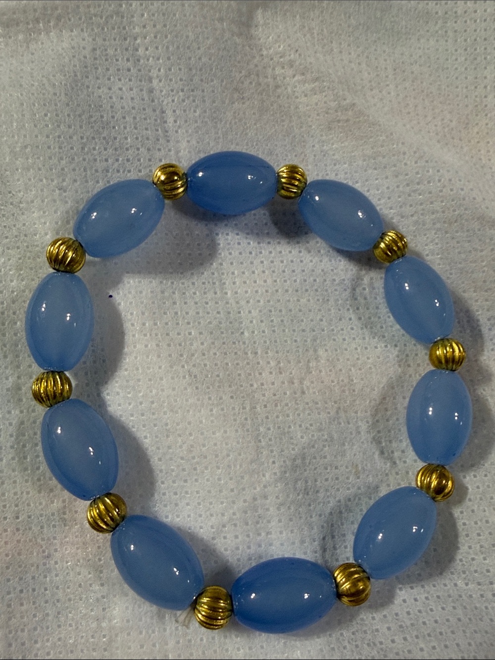 Blue Beaded Stretch Bracelet with Gold Accent Beads